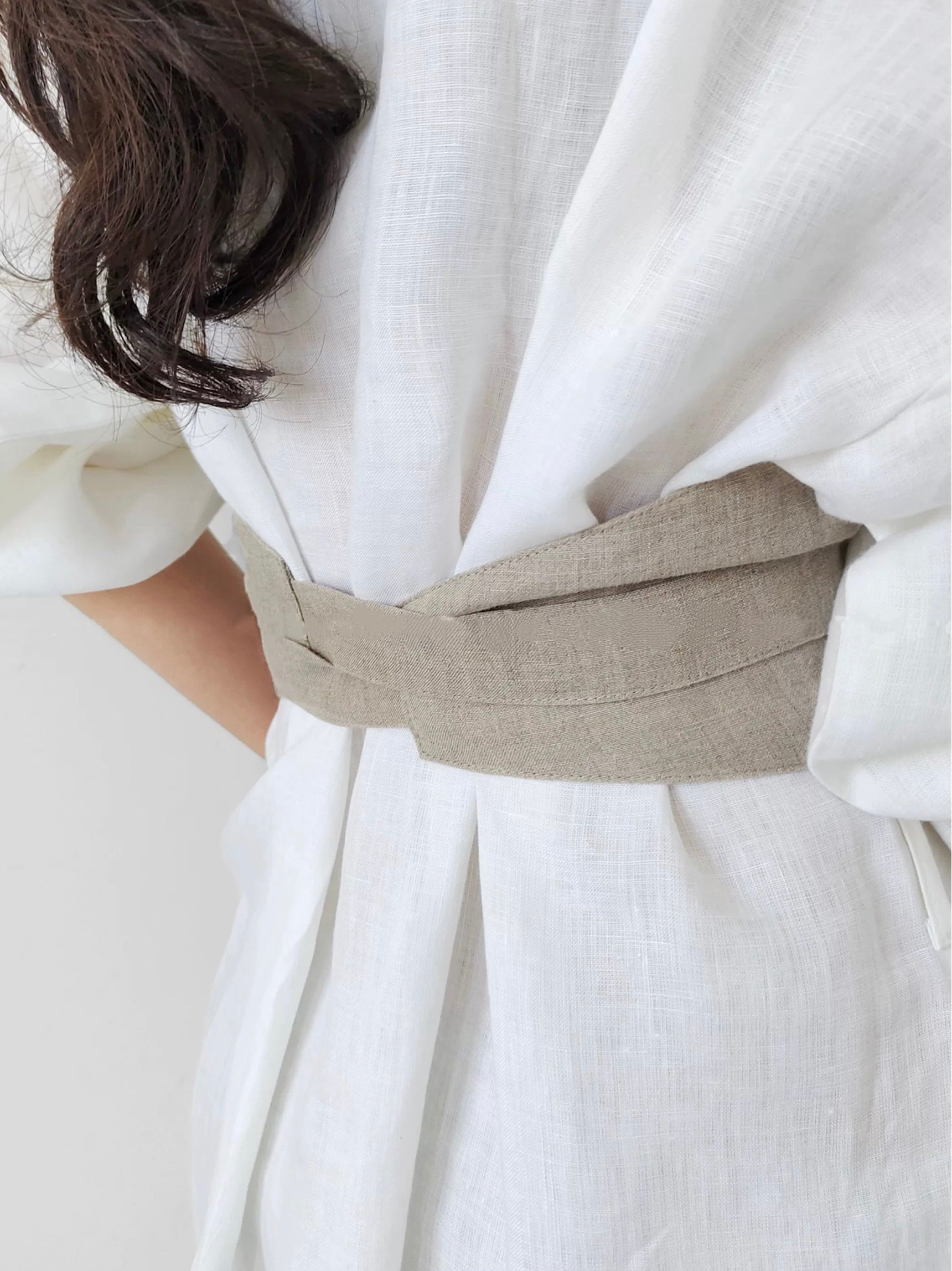 Linen obi tie waist belt for dresses and layered outfits - view 11