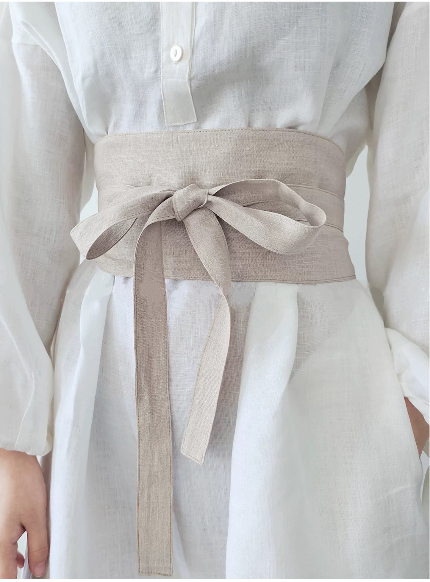 Linen obi tie waist belt for dresses and layered outfits - view 10