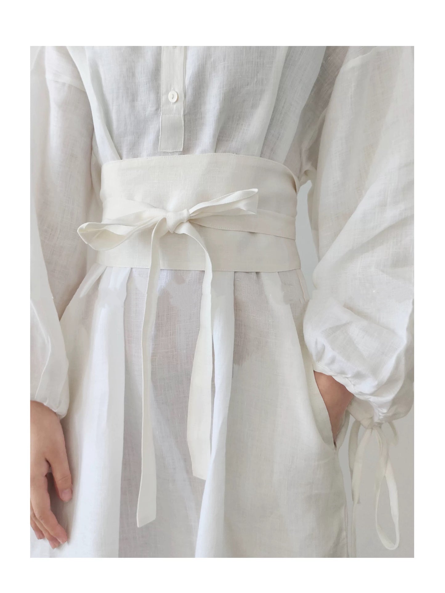 Linen obi tie waist belt for dresses and layered outfits - view 4