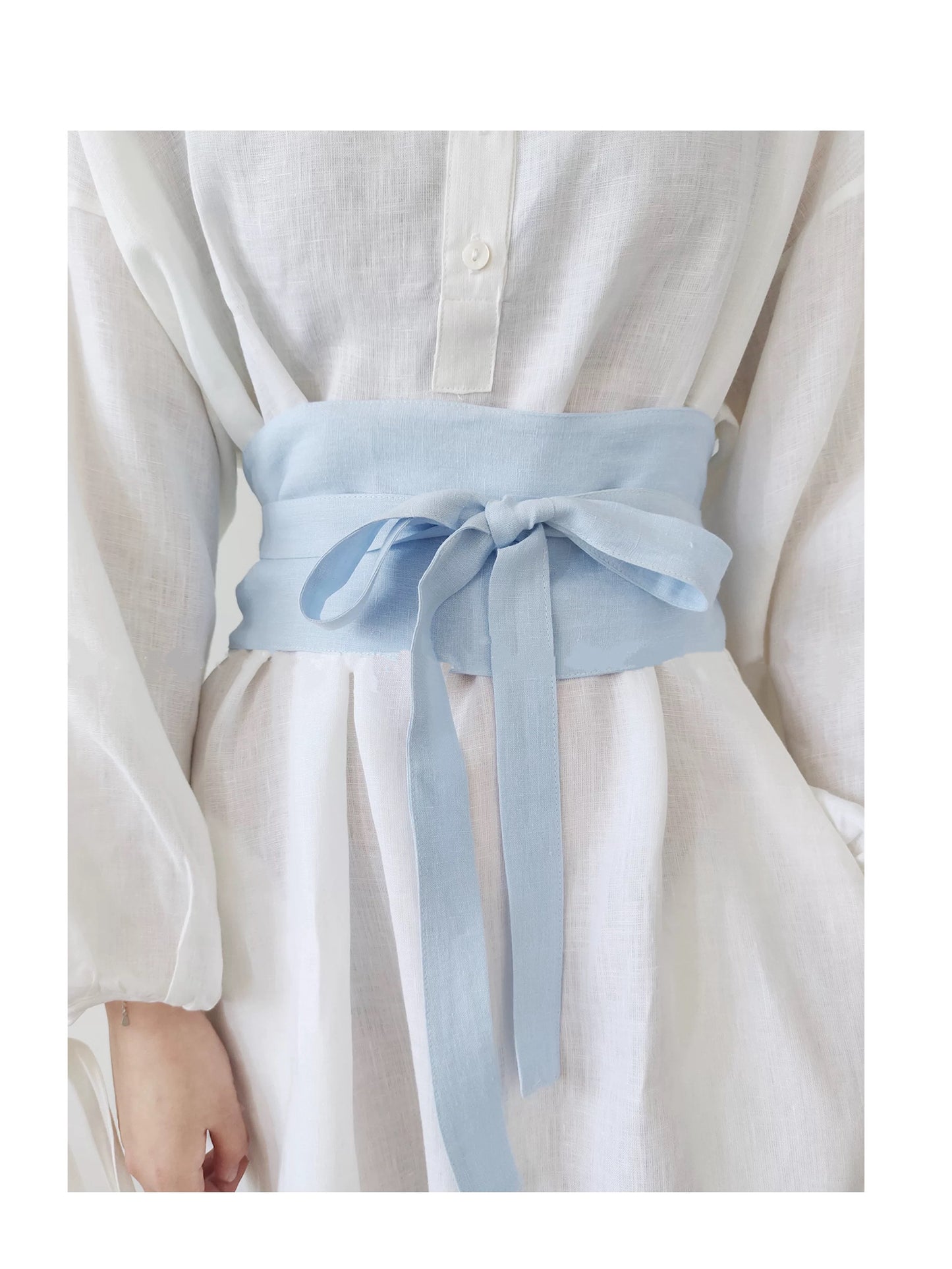 Linen obi tie waist belt for dresses and layered outfits - view 8