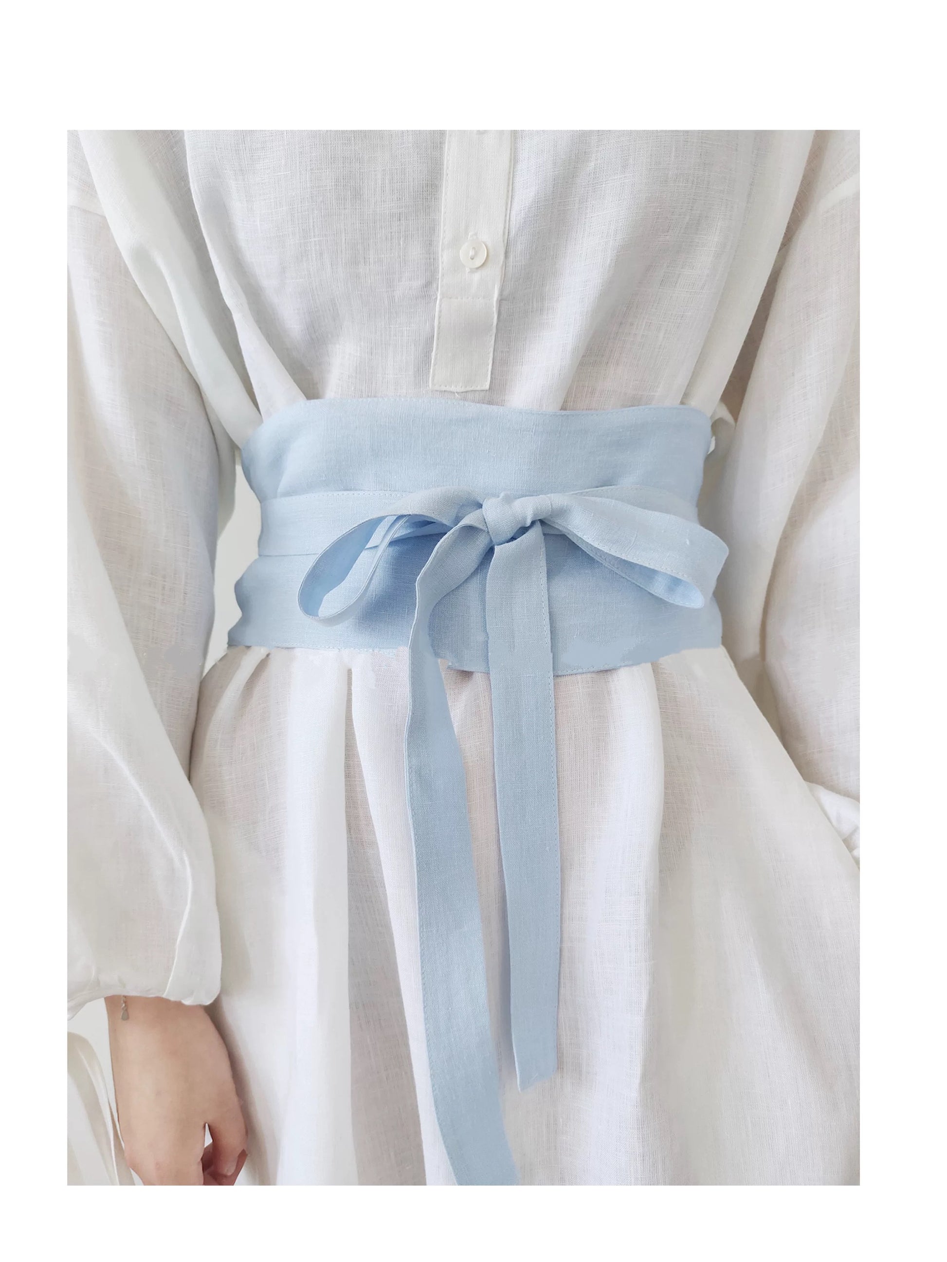Linen obi tie waist belt for dresses and layered outfits - view 8
