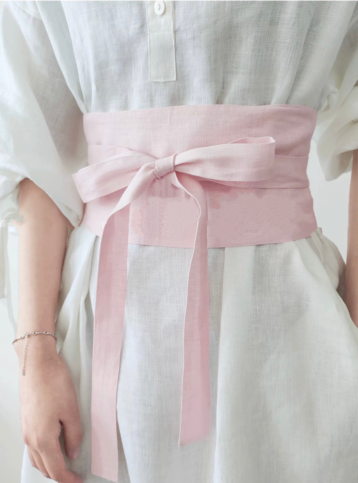 Linen obi tie waist belt for dresses and layered outfits - view 2