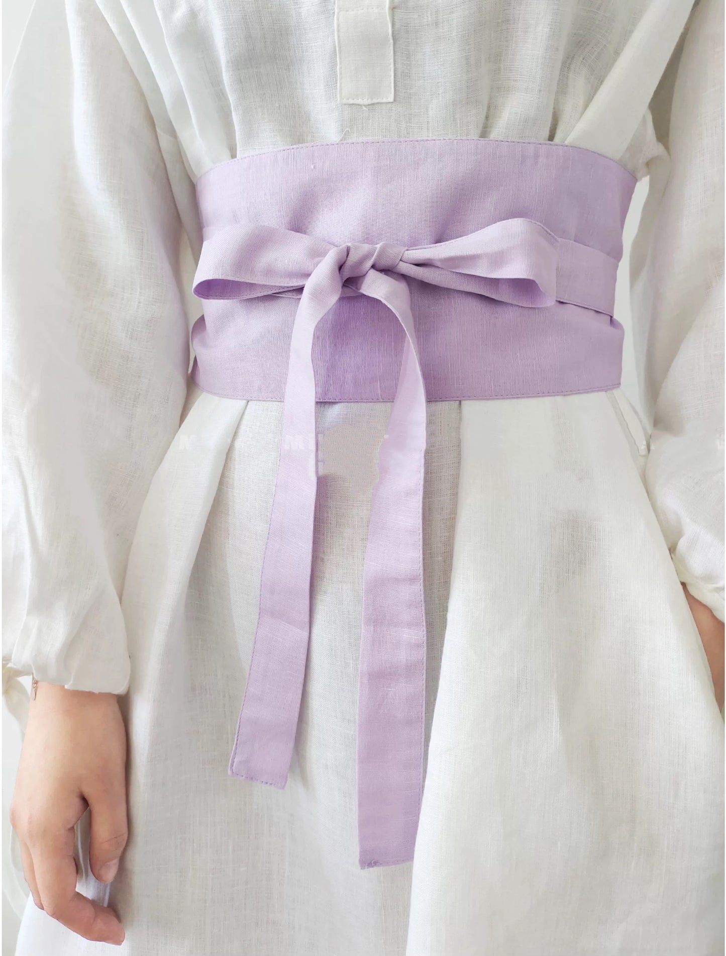 Linen obi tie waist belt for dresses and layered outfits - view 7