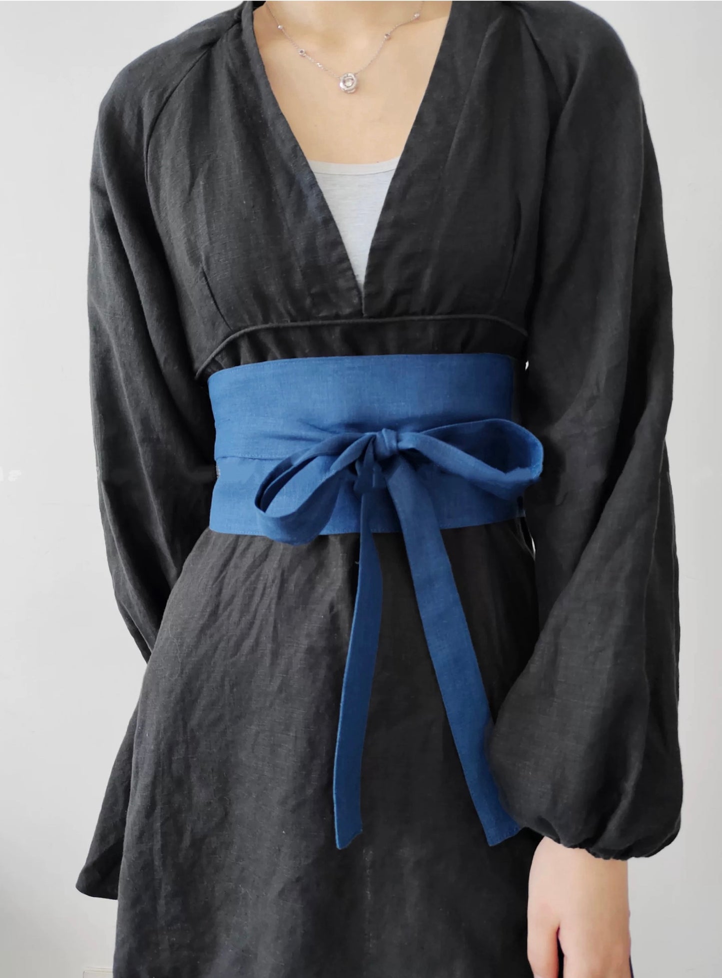 Linen obi tie waist belt for dresses and layered outfits - view 3