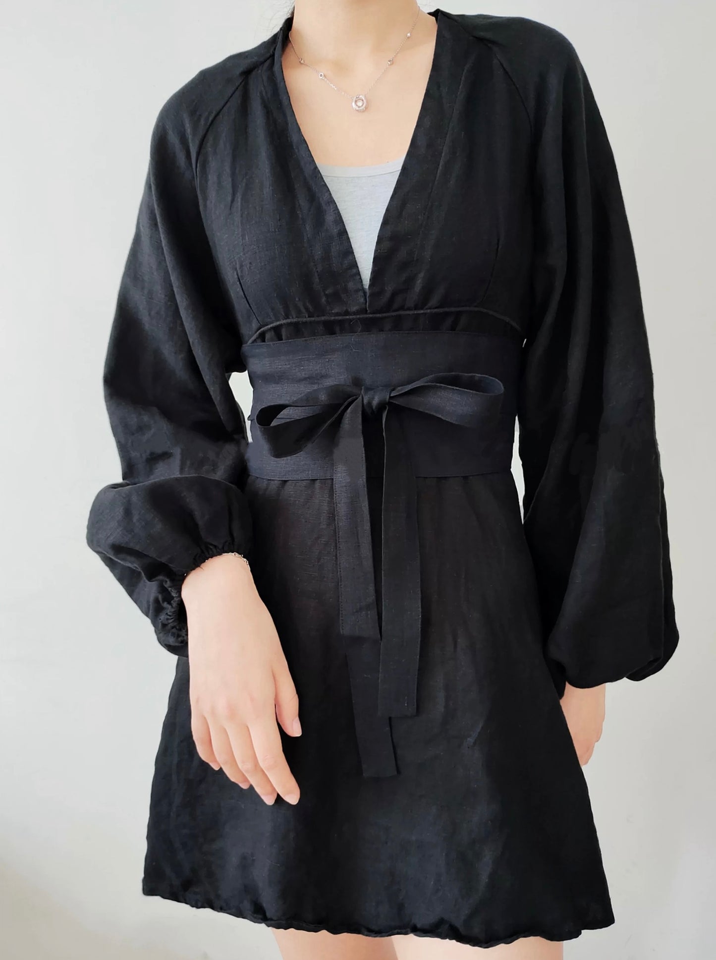 Linen obi tie waist belt for dresses and layered outfits - view 5
