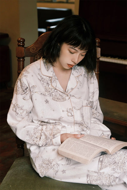 Starry Night Women's Pajama Set: Cozy Beige Loungewear