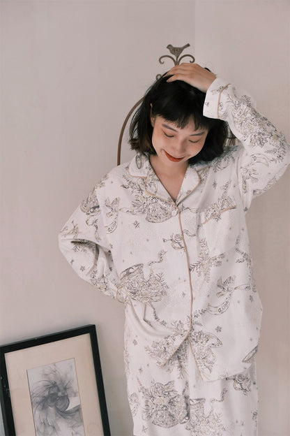 Starry Night Women's Pajama Set: Cozy Beige Loungewear