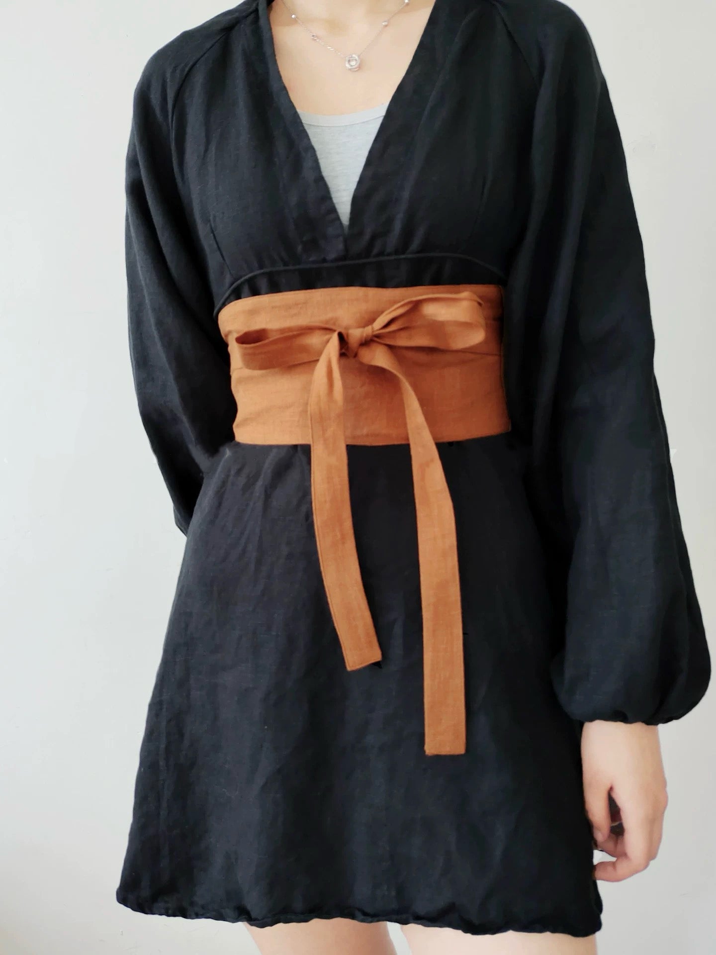 Linen obi tie waist belt for dresses and layered outfits - view 6