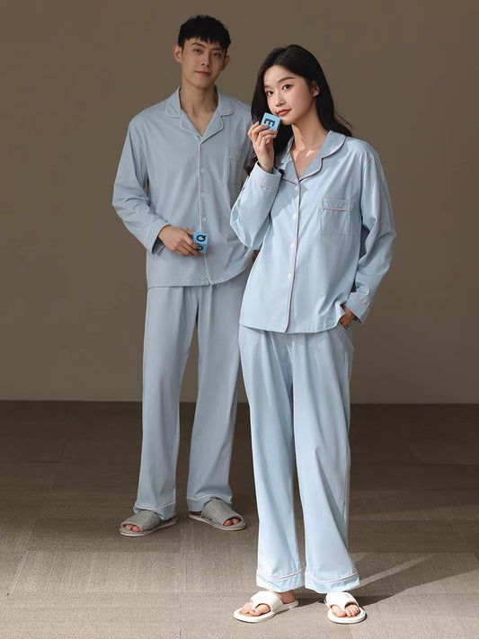 Blue matching Pajamas, Couple Pajama set, 100% cotton Matching Pajamas, Gifts for Couples detail view 2 from Etcozy