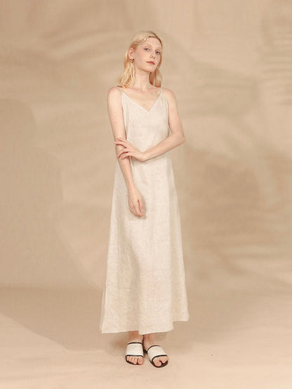 Linen maxi dress, Linen slip dress, Customized size and color