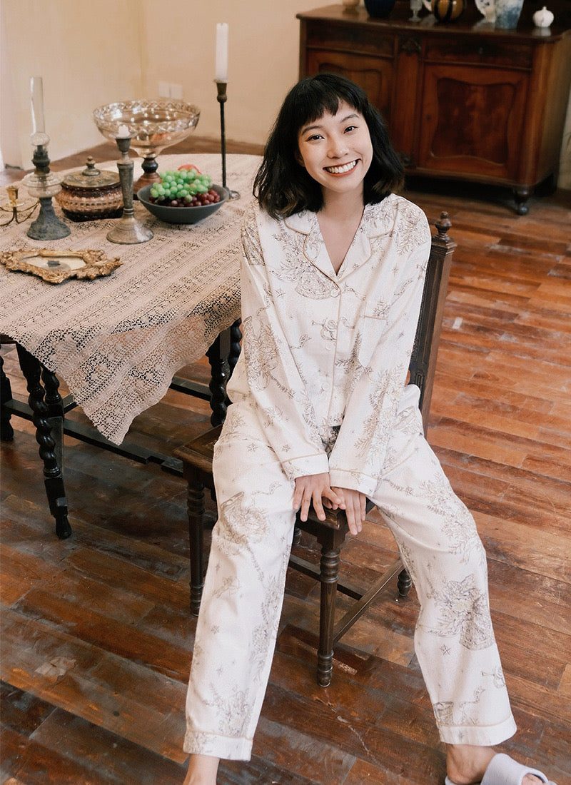 Starry Night Women's Pajama Set: Cozy Beige Loungewear