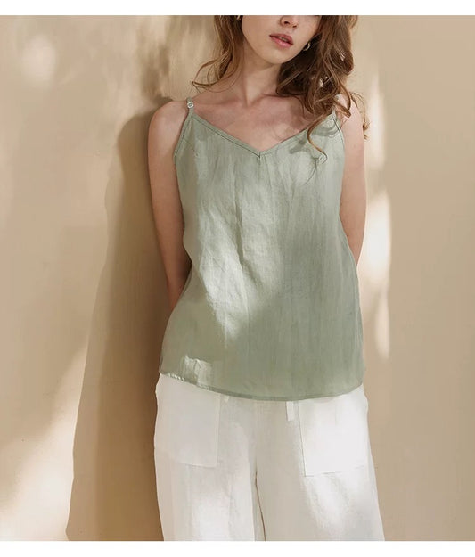 Minimalist V-neck Linen camisole, customized color or size