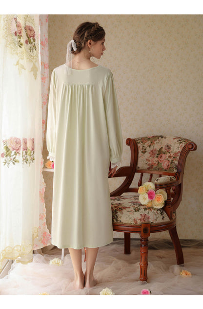 Graceful Green V-Neck Dress, A Vintage Victorian Nightgown, Comfort and Timeless Elegance, Bridal Loungewear