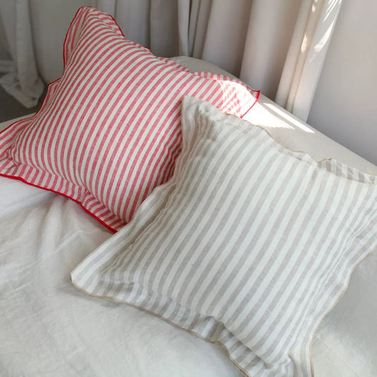 Striped Linen Throw Pillow Cover with Piped Edge, Custom Colors product image