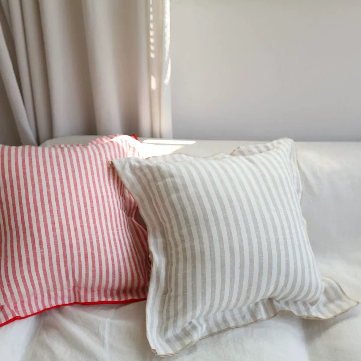 Striped Linen Throw Pillow Cover with Piped Edge, Custom Colors product image