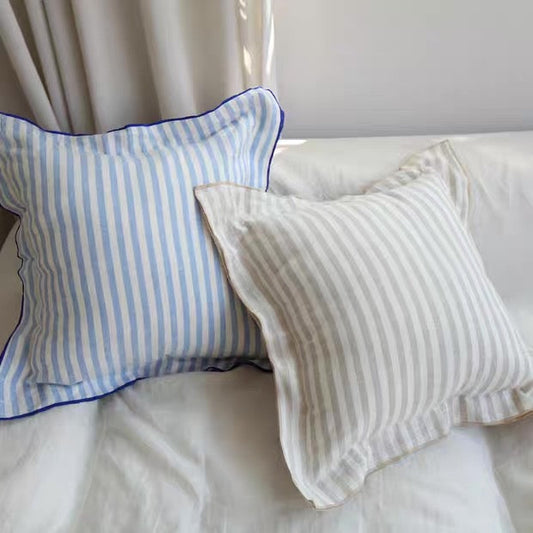 Striped Linen Throw Pillow Cover with Piped Edge, Custom Colors product image
