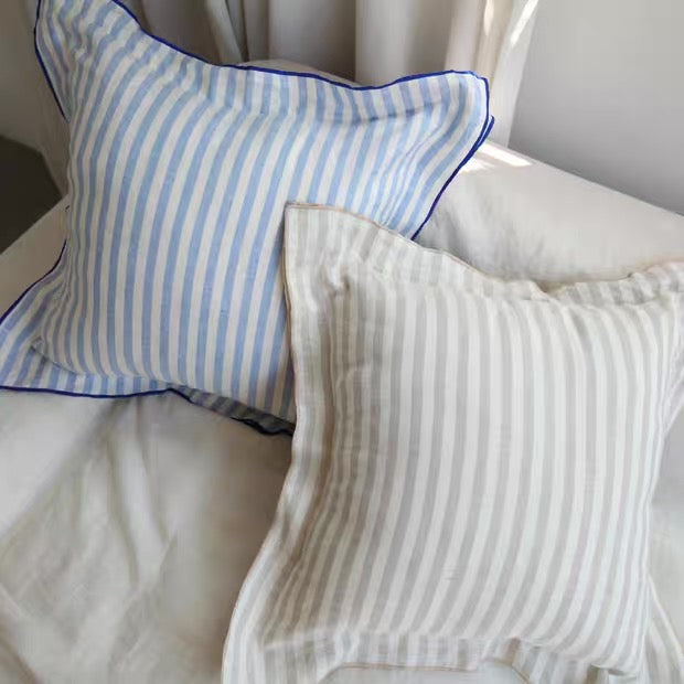 Striped Linen Throw Pillow Cover with Piped Edge, Custom Colors product image