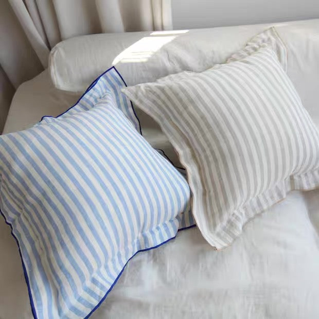 Striped Linen Throw Pillow Cover with Piped Edge, Custom Colors product image