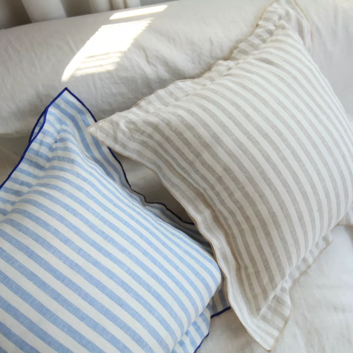 Striped Linen Throw Pillow Cover with Piped Edge, Custom Colors product image