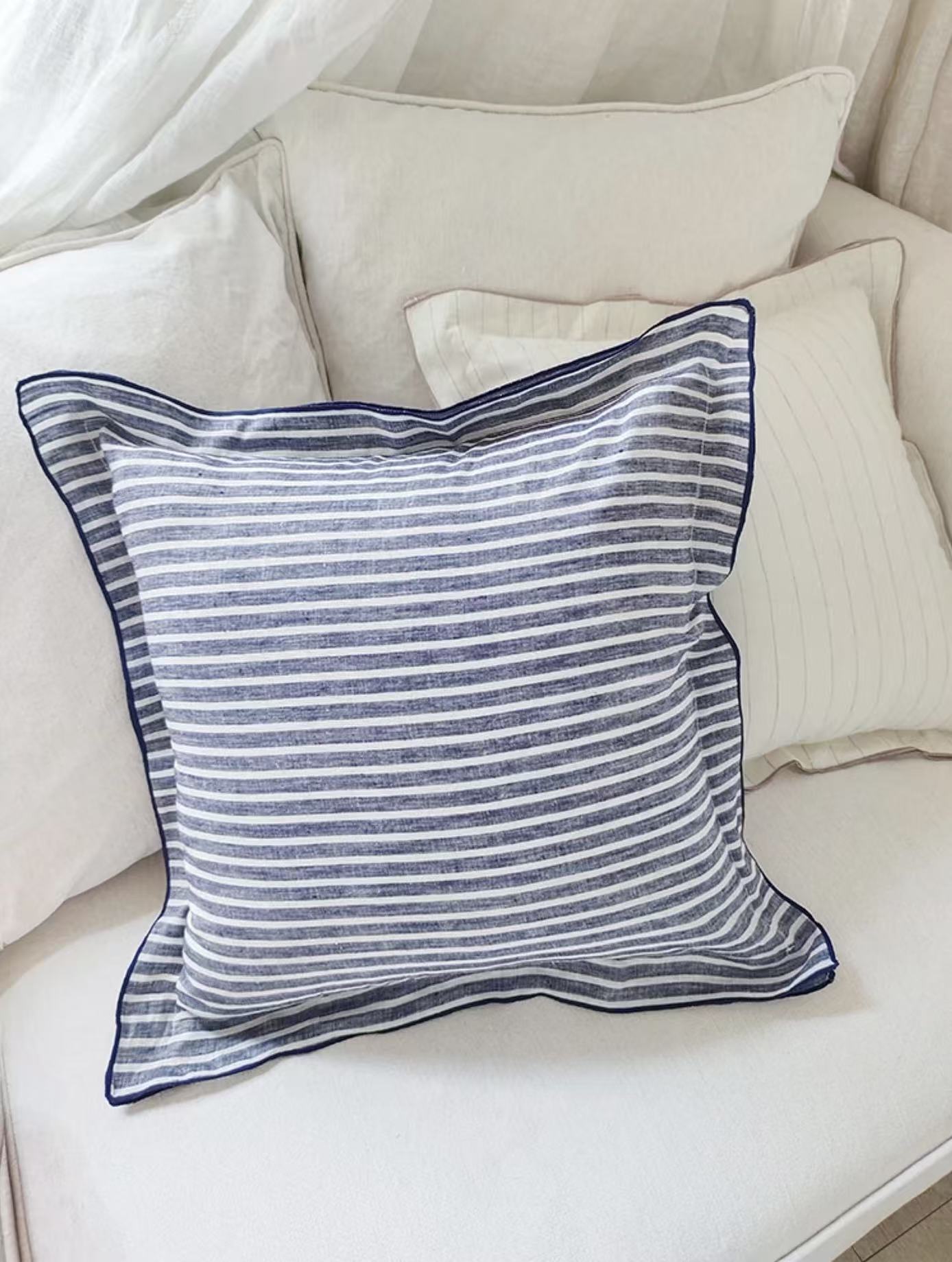 Striped Linen Cushion Cover with Piped Edge, Pattern Options