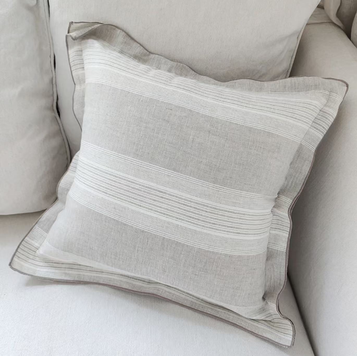 Striped Linen Cushion Cover with Piped Edge, Pattern Options