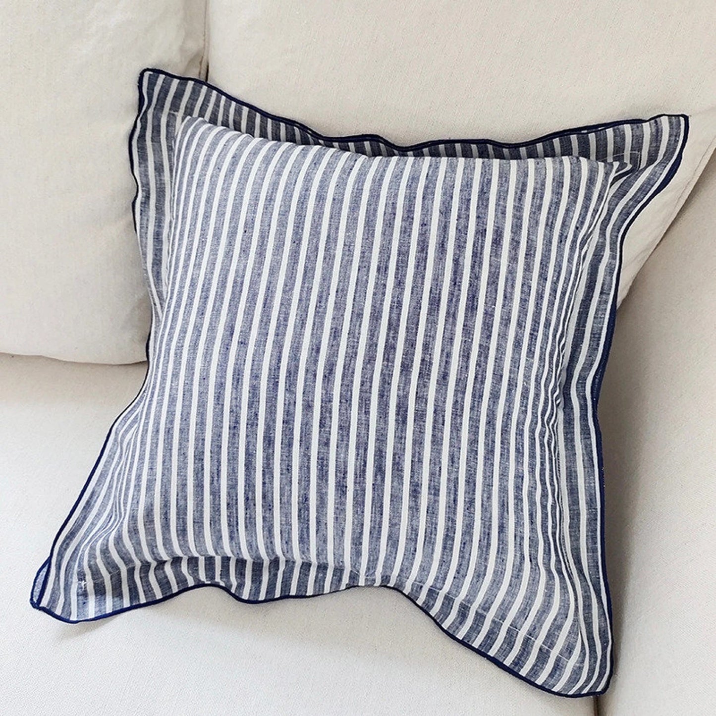 Striped Linen Cushion Cover with Piped Edge, Pattern Options