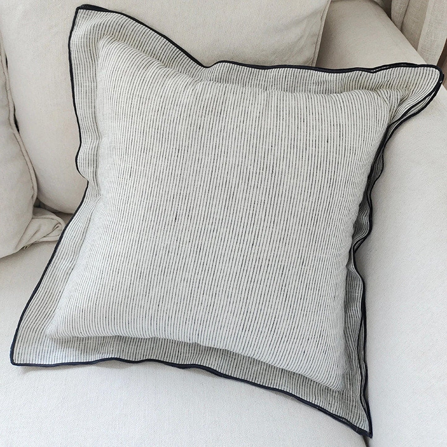 Striped Linen Cushion Cover with Piped Edge, Pattern Options