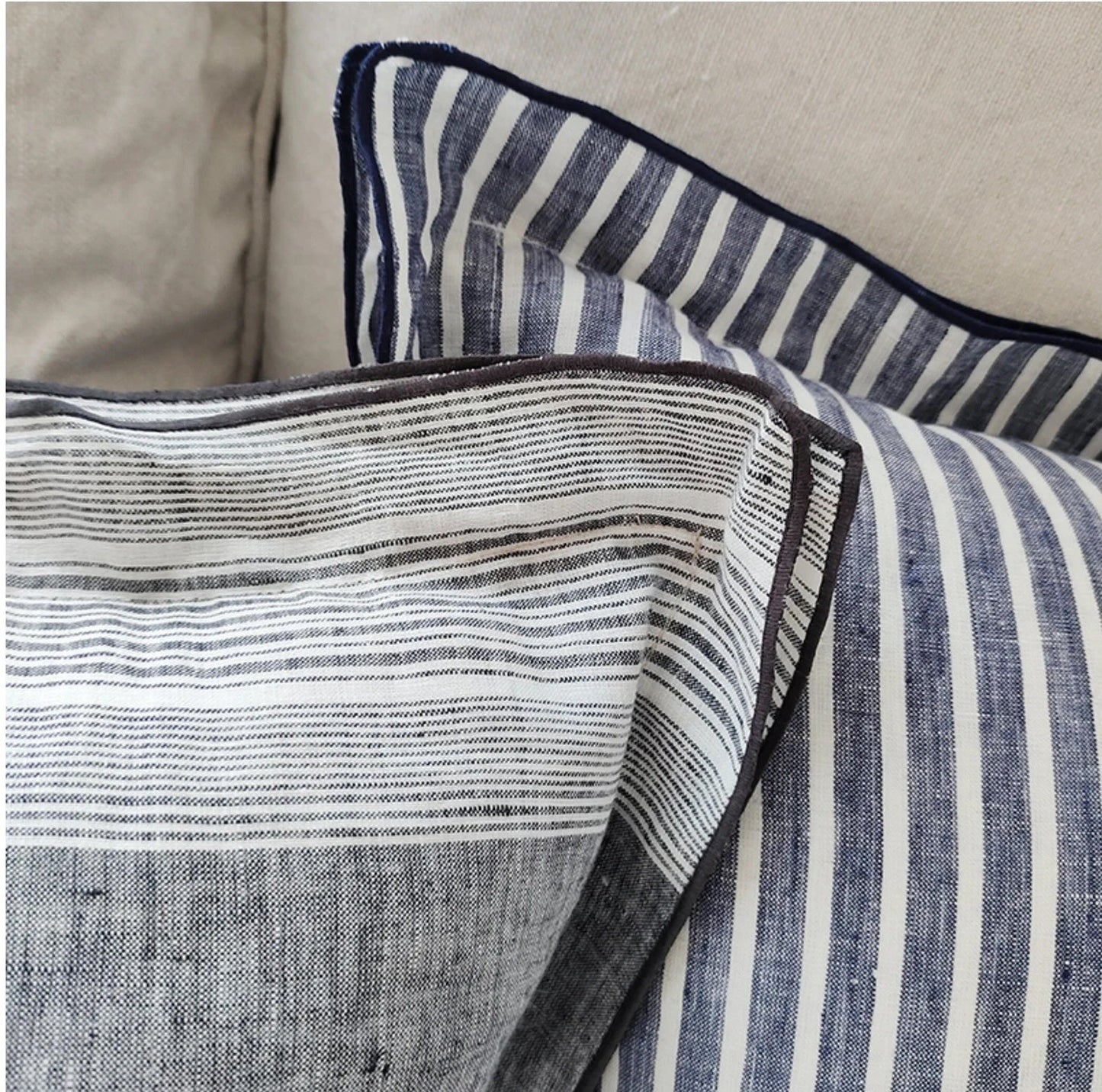 Striped Linen Cushion Cover with Piped Edge, Pattern Options