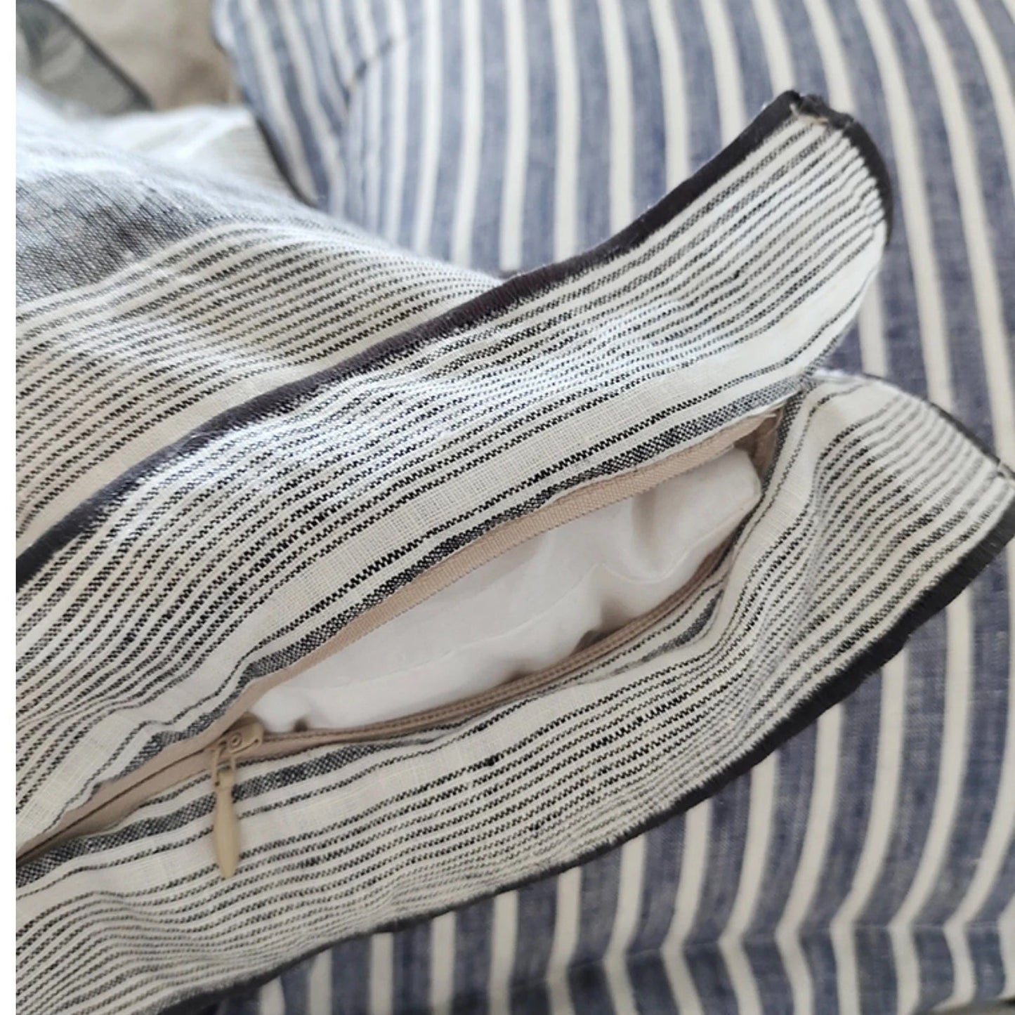 Striped Linen Cushion Cover with Piped Edge, Pattern Options