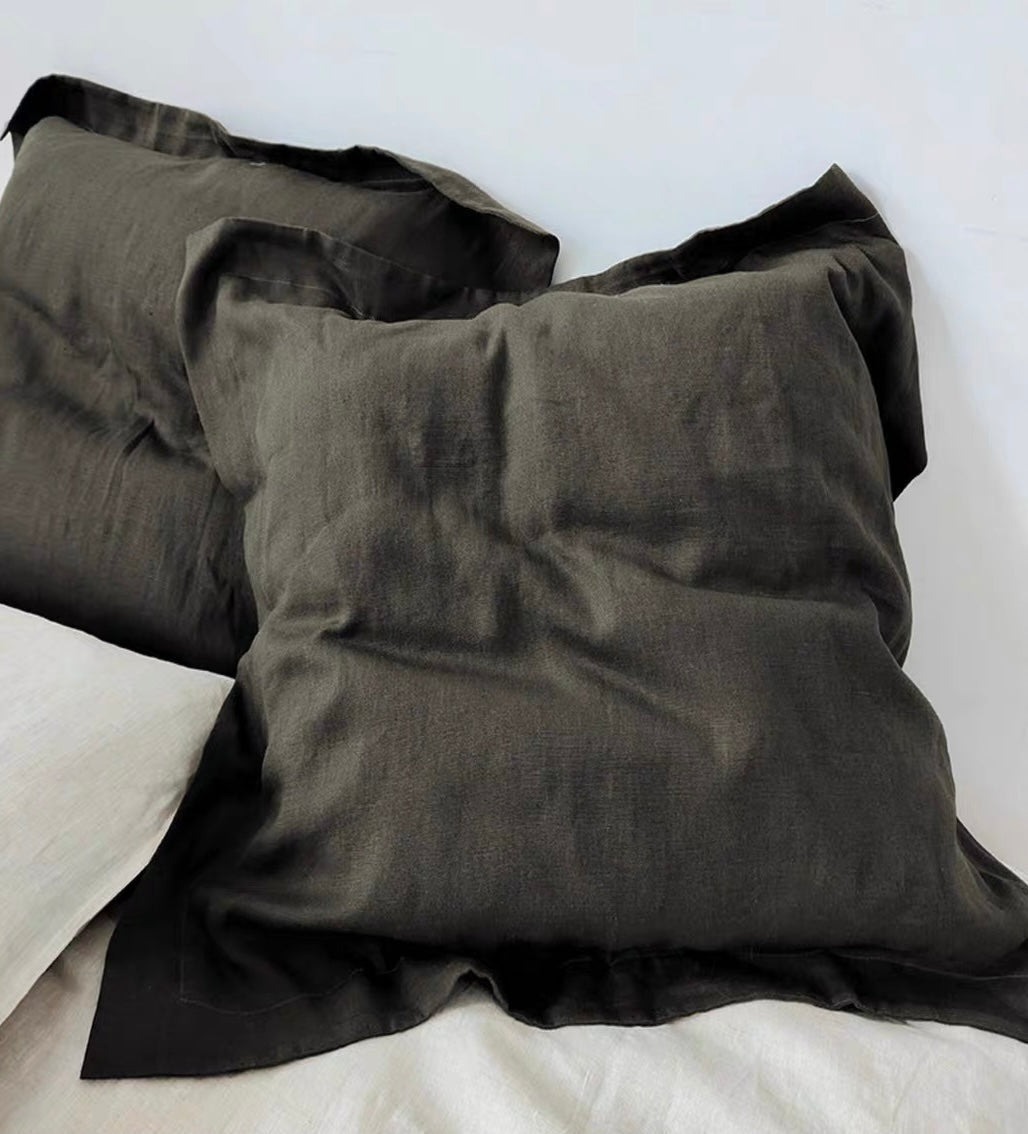Large Linen Cushion Cover 24x24, Soft Washed Linen Pillow Cover