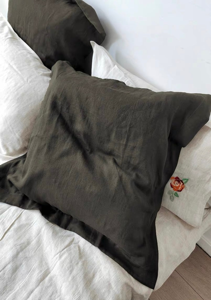 Large Linen Cushion Cover 24x24, Soft Washed Linen Pillow Cover
