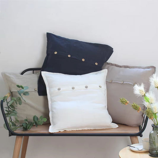 Linen Cushion Cover with Button Detail, Custom Colors product image