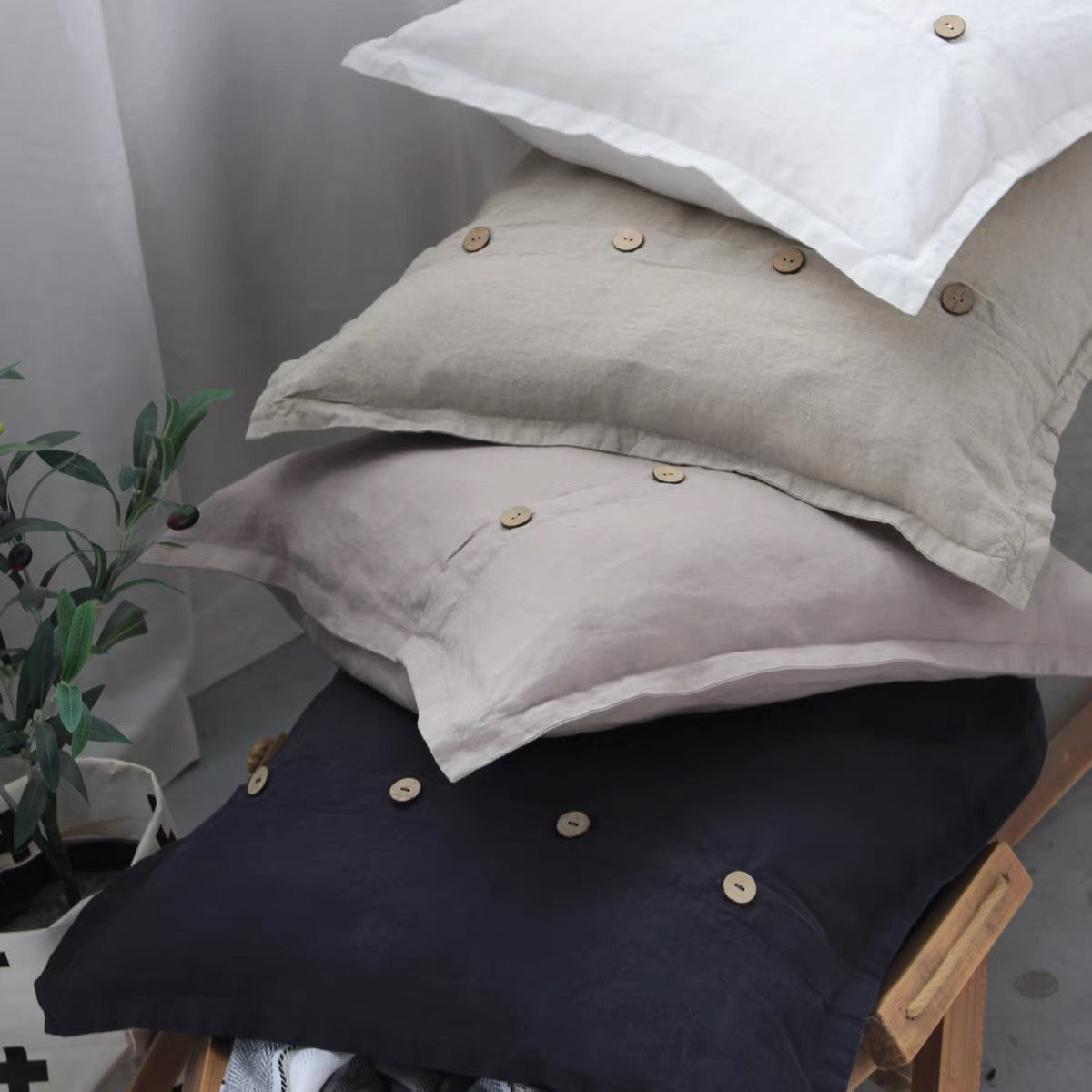 Linen Cushion Cover with Button Detail, Custom Colors