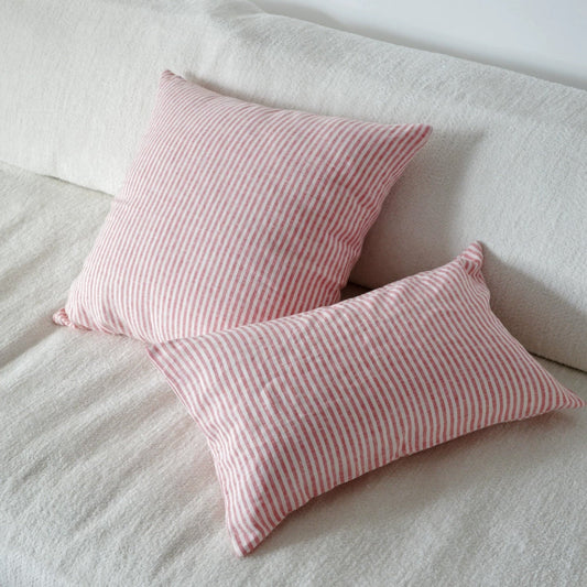 Red Striped Linen Cushion Cover, Soft Washed Linen Pillow Cover product image