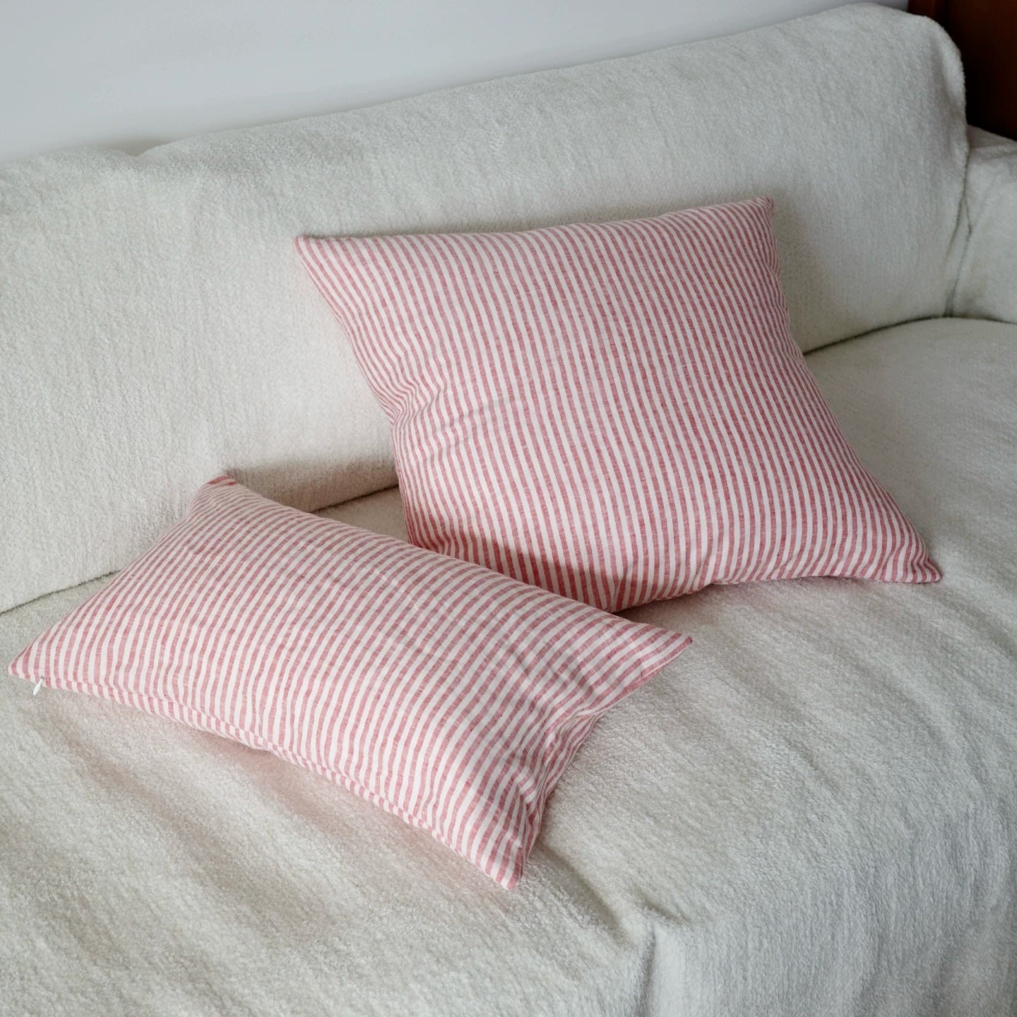 Red Striped Linen Cushion Cover, Soft Washed Linen Pillow Cover product image