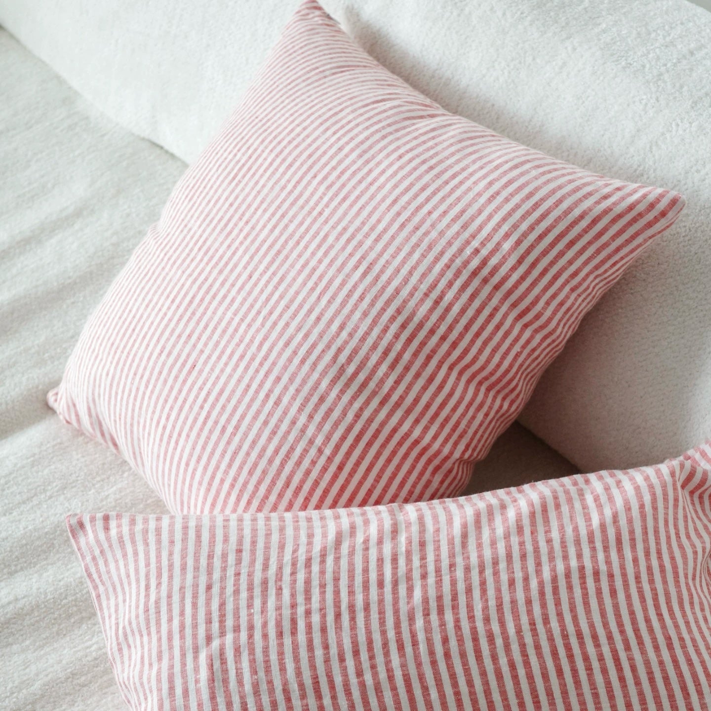 Red Striped Linen Cushion Cover, Soft Washed Linen Pillow Cover product image