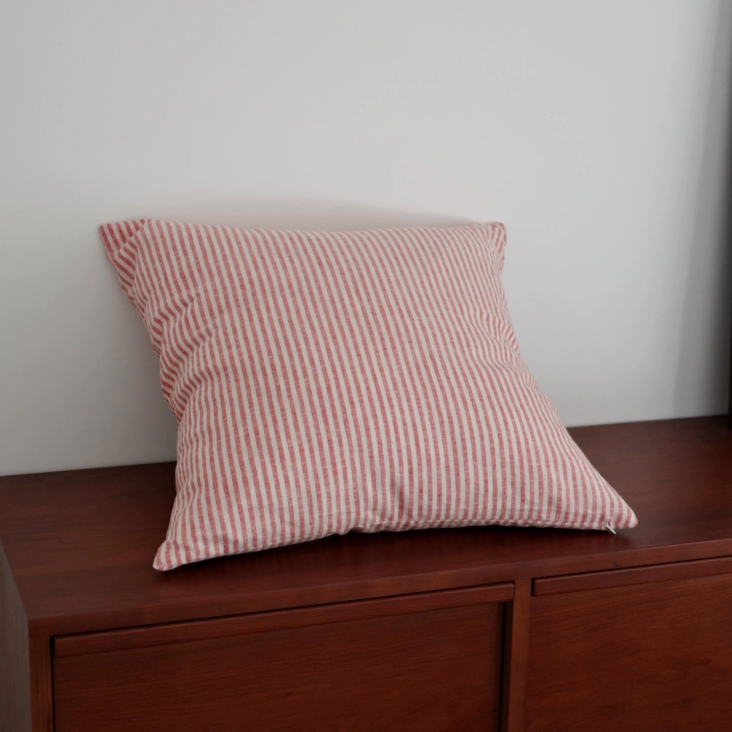 Red Striped Linen Cushion Cover, Soft Washed Linen Pillow Cover product image