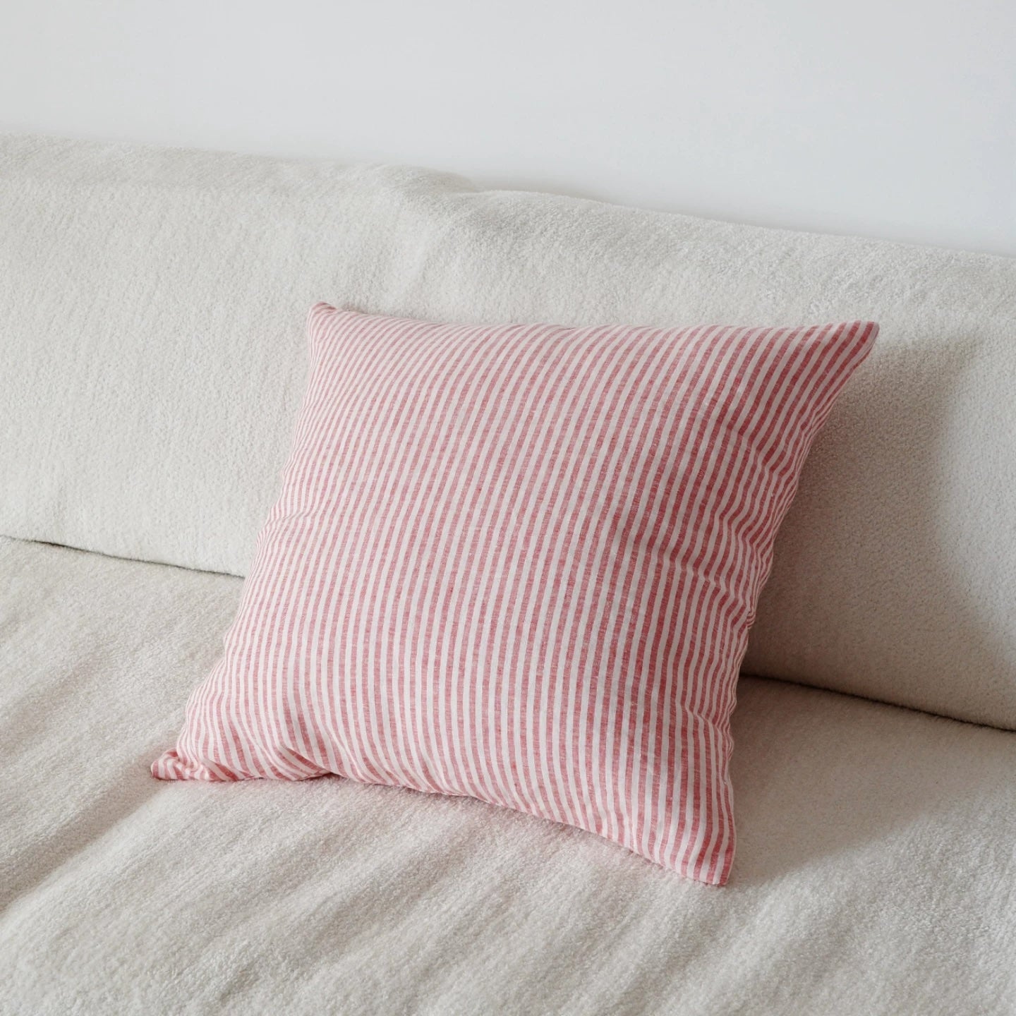 Red Striped Linen Cushion Cover, Soft Washed Linen Pillow Cover product image
