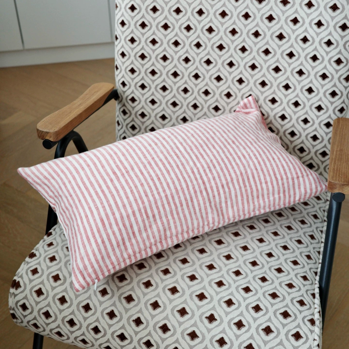 Red Striped Linen Cushion Cover, Soft Washed Linen Pillow Cover product image