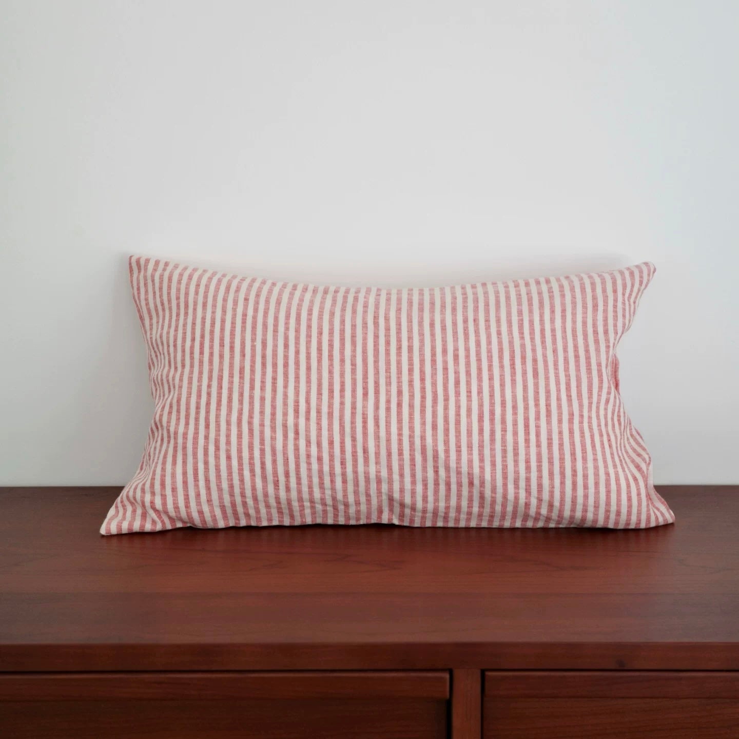 Red Striped Linen Cushion Cover, Soft Washed Linen Pillow Cover product image