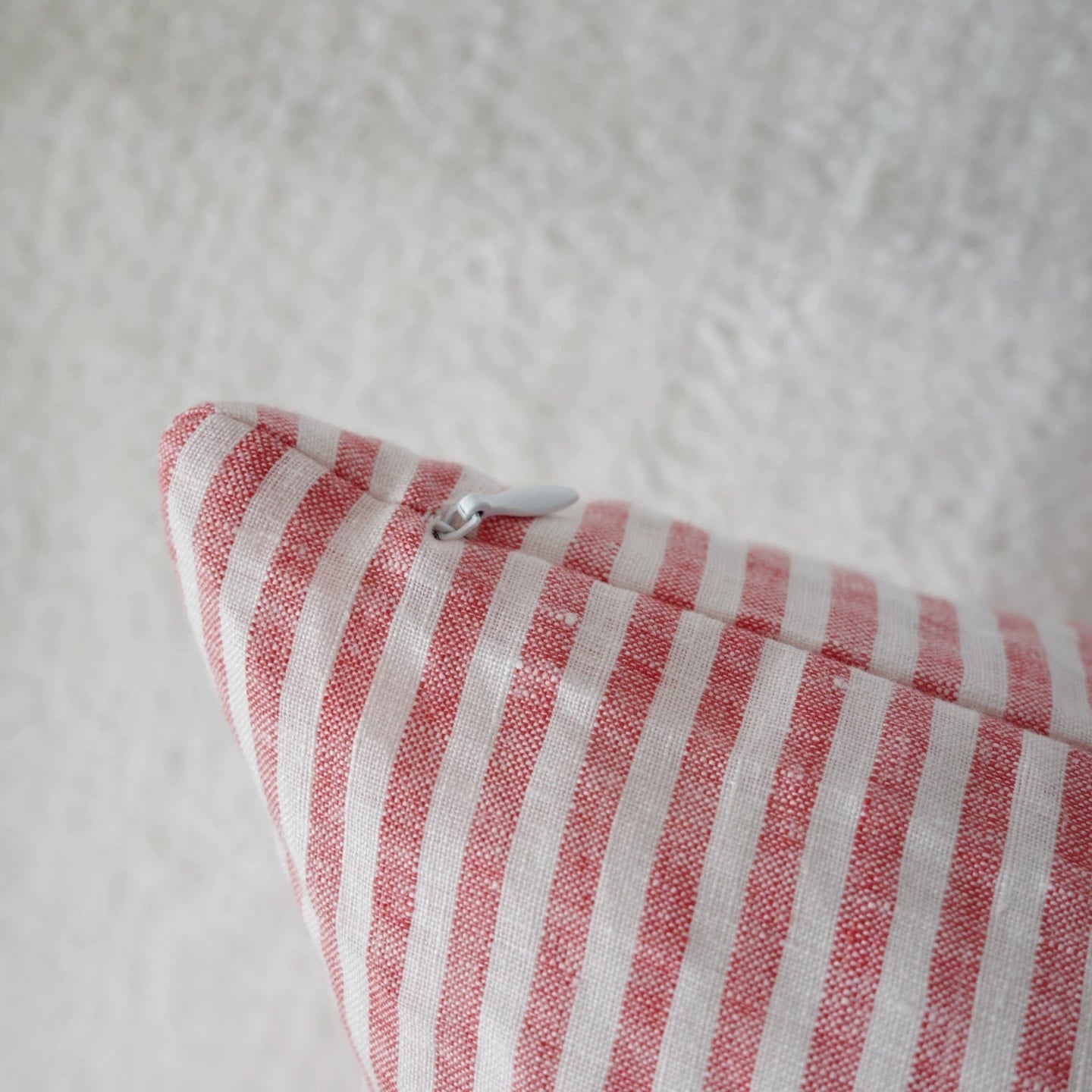 Red Striped Linen Cushion Cover, Soft Washed Linen Pillow Cover product image