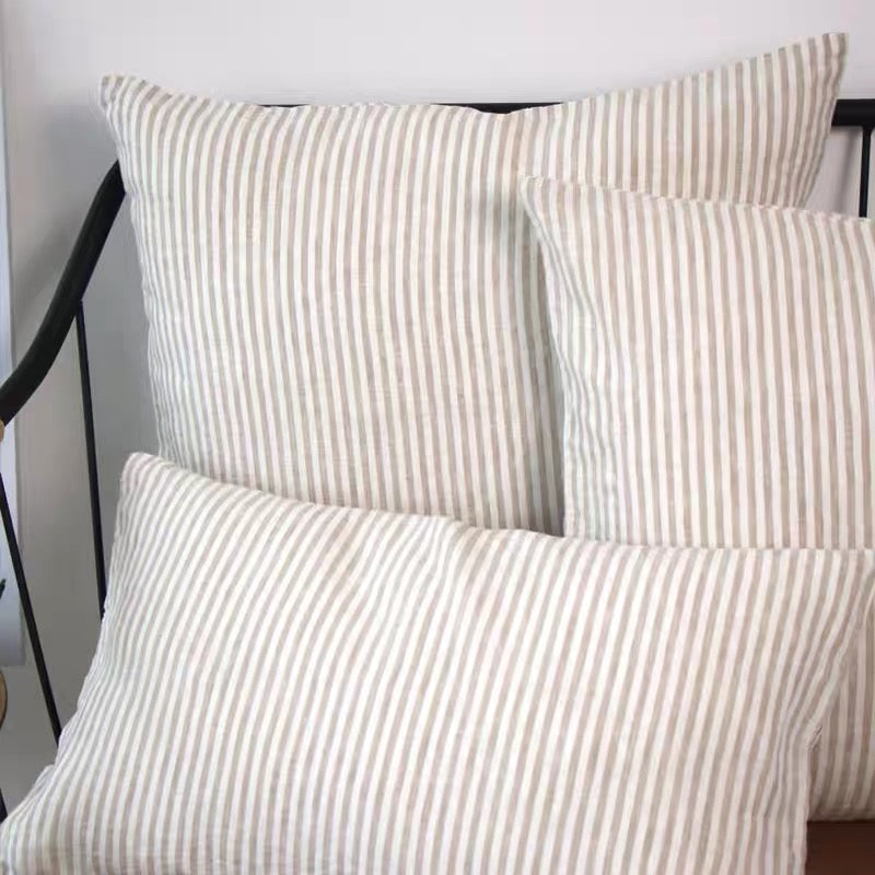 Striped Linen Cushion Cover, Natural Linen Throw Cover product image