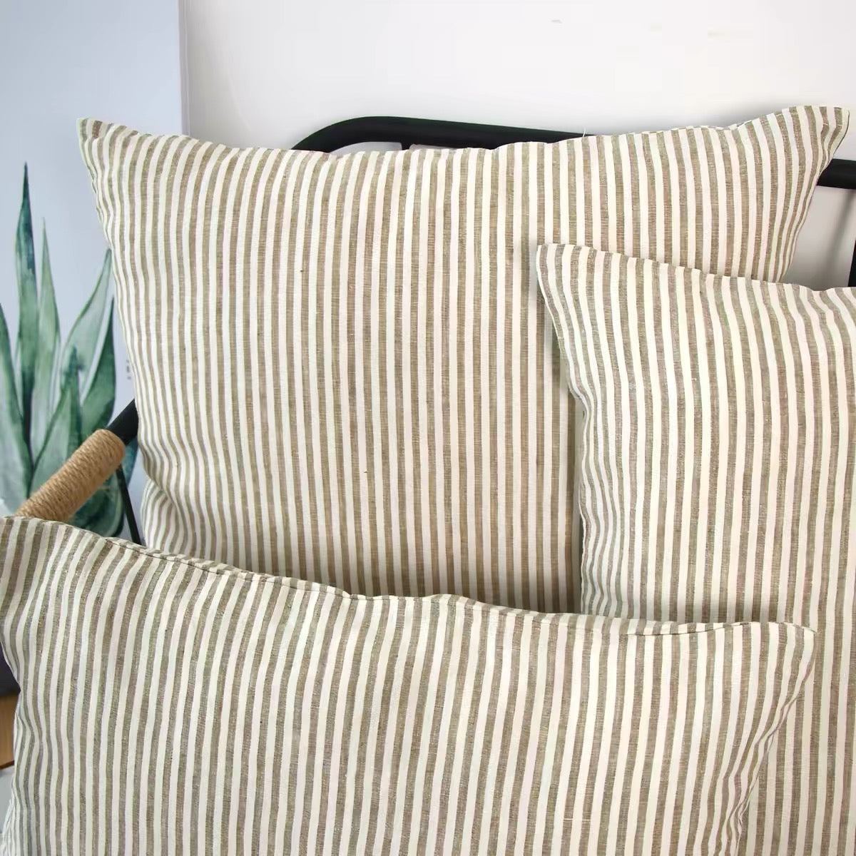 Striped Linen Cushion Cover, Natural Linen Throw Cover product image