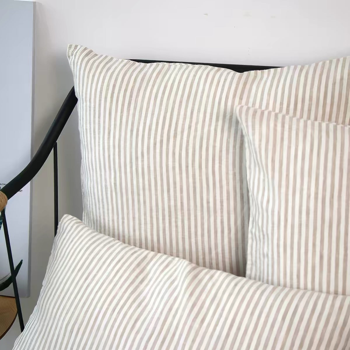 Striped Linen Cushion Cover, Natural Linen Throw Cover product image