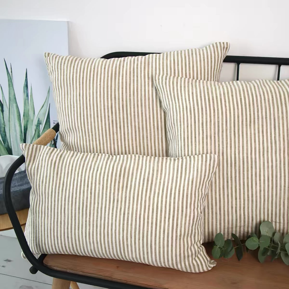 Striped Linen Cushion Cover, Natural Linen Throw Cover product image