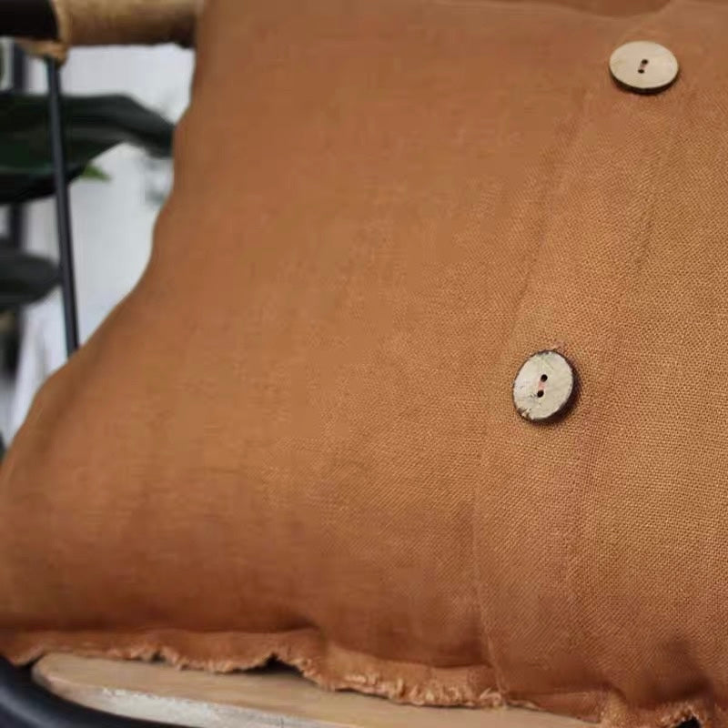 Washed Linen Cushion Cover with Button Detail and Frayed Edge product image