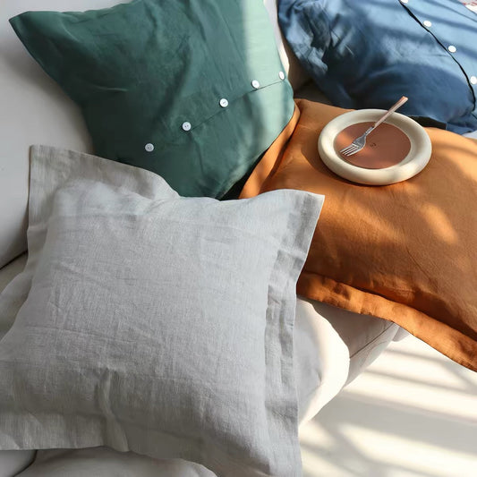 Custom Linen Cushion Cover with Button Detail, Linen Throw Pillow Cover product image