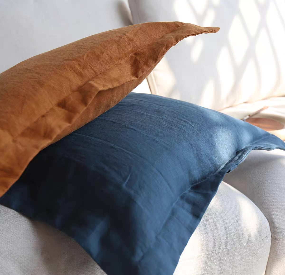 Custom Linen Cushion Cover with Button Detail, Linen Throw Pillow Cover product image