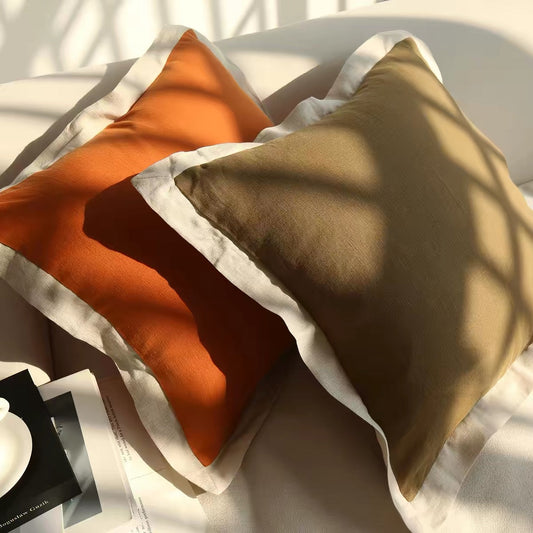 Custom Linen Cushion Cover with Contrast Border, Linen Throw Pillow Cover product photo