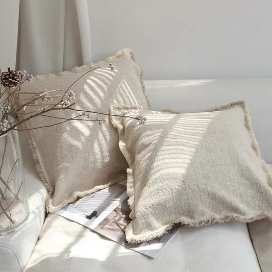 Linen Cotton Cushion Cover with Frayed Edge, Textured Throw Pillow Cover product photo